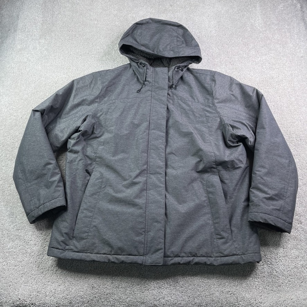 LL Bean Winter Warmer Jacket Womens 1X Regular Gray Sherpa Lined Hooded Outdoor